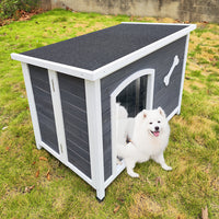 Large Wooden Dog House, Waterproof Dog Cage, Windproof And Warm Dog Kennel Easy To Assemble Gray Solid Wood