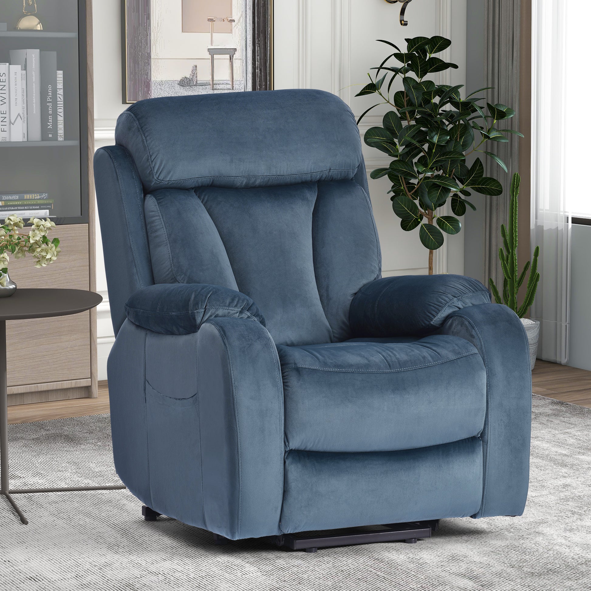 Power Lift Chair Recliner For Elderly With Remote Control,Electric Reclining Sofa,Fabric Power Recliner For Living Room Navy Blue Light Brown Wood Primary Living Space Heavy Duty Rubberwood Navy