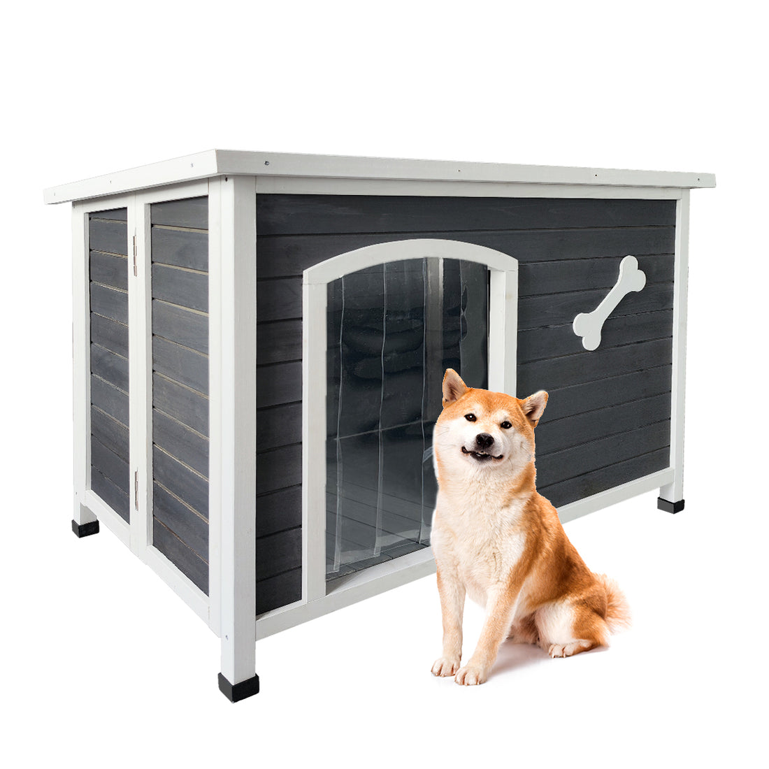 Large Wooden Dog House, Waterproof Dog Cage, Windproof And Warm Dog Kennel Easy To Assemble Gray Solid Wood