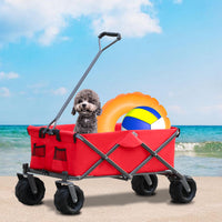 Utility Park Garden Cart Tool Customized Color Folding Camping Trolley Outdoor Picnic Beach Wagon Red Oxford Fabric Metal