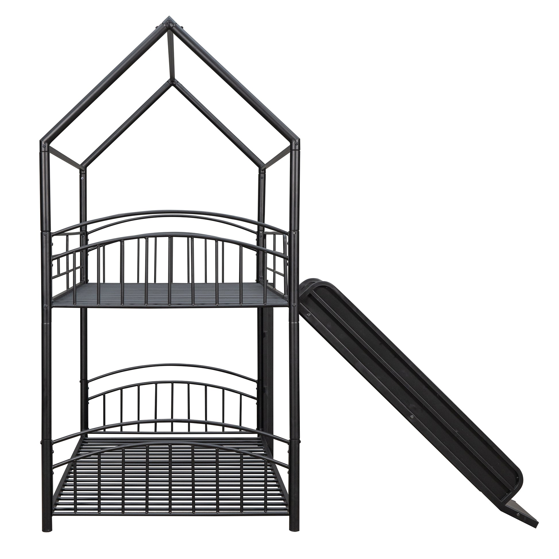 Twin Over Twin Metal Bunk Bed With Slide,Kids House Bed Black Black Metal