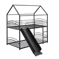 Twin Over Twin Metal Bunk Bed With Slide,Kids House Bed Black Black Metal