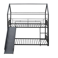 Twin Over Twin Metal Bunk Bed With Slide,Kids House Bed Black Black Metal