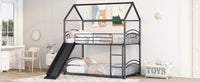 Twin Over Twin Metal Bunk Bed With Slide,Kids House Bed Black Black Metal