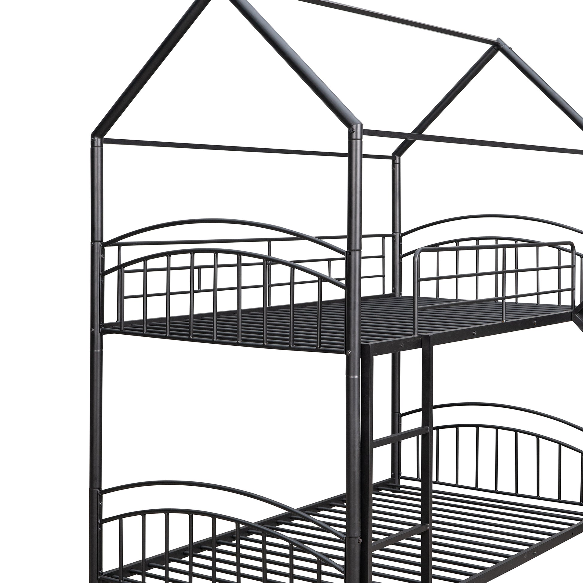 Twin Over Twin Metal Bunk Bed With Slide,Kids House Bed Black Black Metal