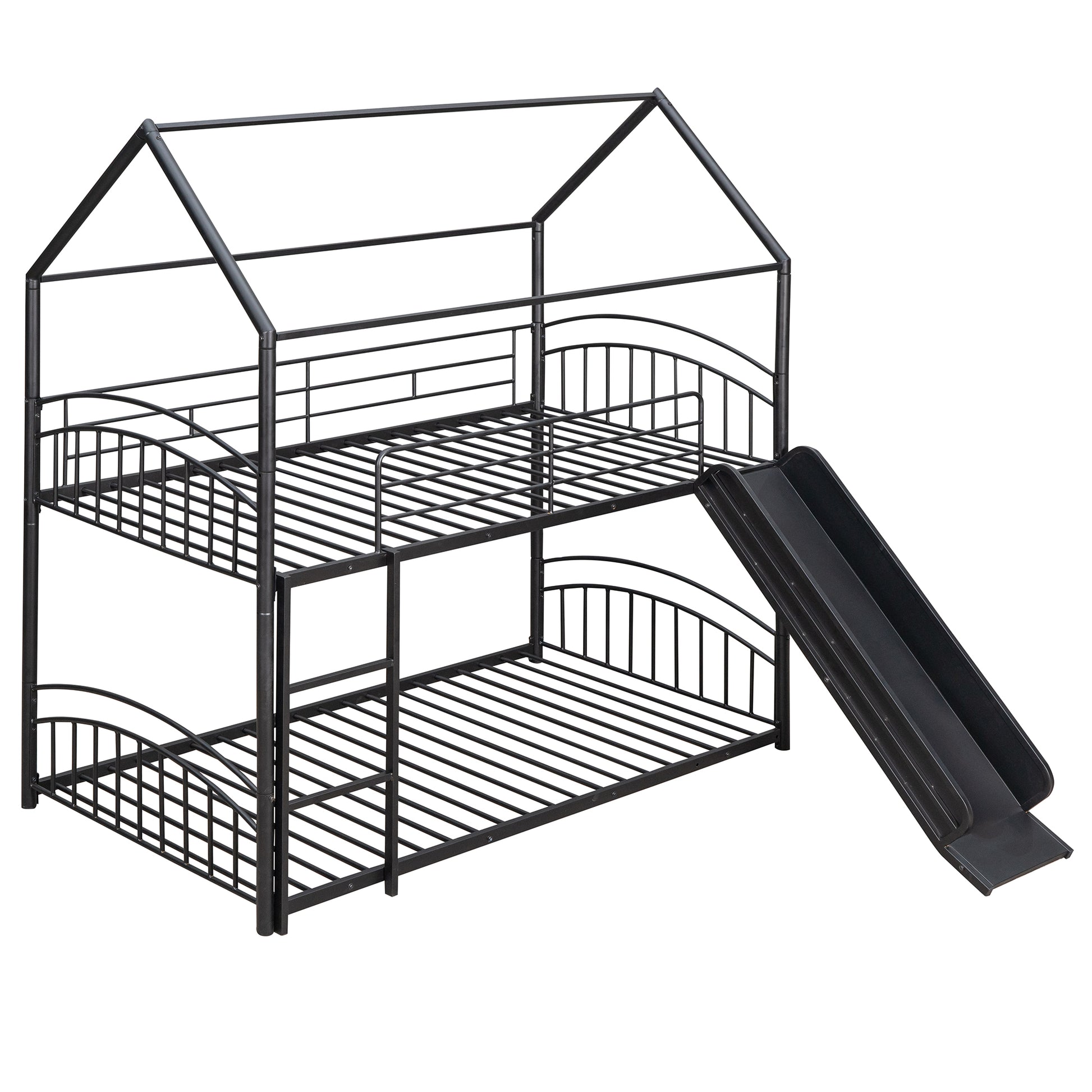 Twin Over Twin Metal Bunk Bed With Slide,Kids House Bed Black Black Metal