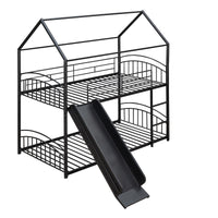 Twin Over Twin Metal Bunk Bed With Slide,Kids House Bed Black Black Metal