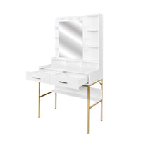 White Modern Simple Vanity With Stool, Solid Metal Frame Construction, 9 Led Lights Illuminate Makeup Mirror, Adjustable Brightness White Particle Board Mdf