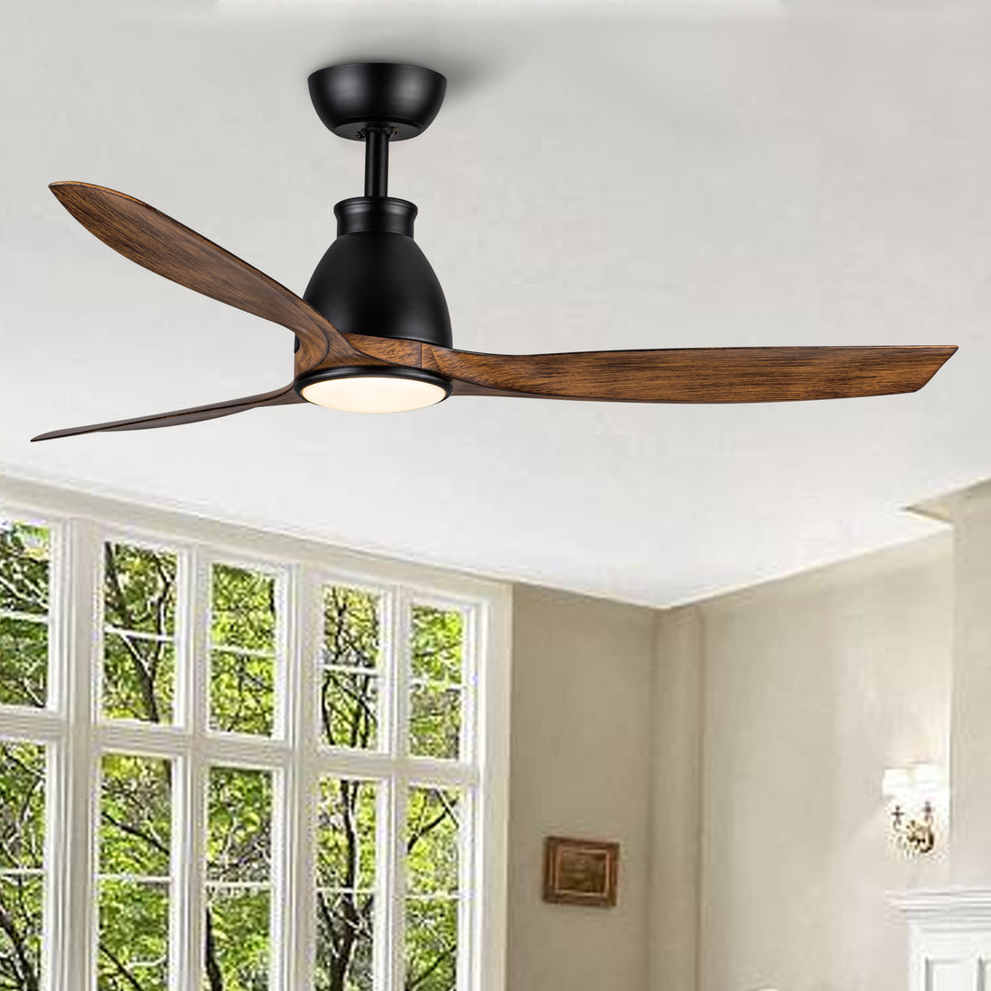 52 Inch Indoor Black Ceiling Fan With Led Light Black Brown American Traditional,Farmhouse,Rustic Steel Steel