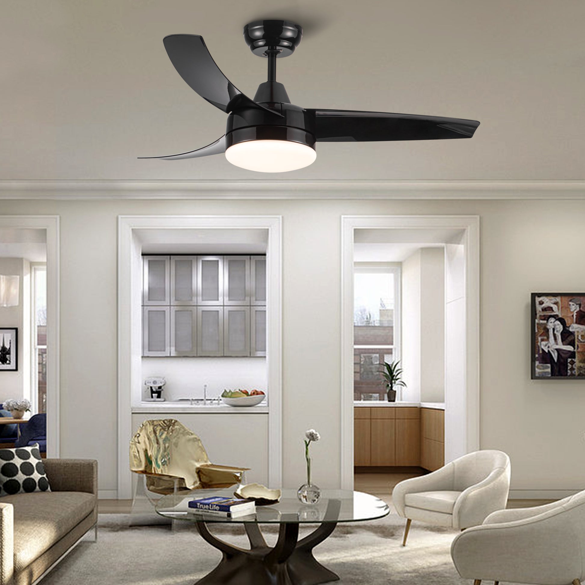Matte Black Ceiling Fan With Integrated Led Light Black Abs