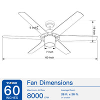 Modern 60" Integrated Led Light Ceiling Fan With Remote Control Matt Black Abs