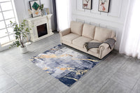 Zara Collection Abstract Design Blue Gray Yellow Machine Washable Super Soft Area Rug Multicolor Polyester