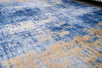 Zara Collection Abstract Design Blue Gold Machine Washable Super Soft Area Rug Multicolor Polyester