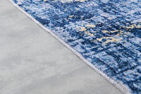 Zara Collection Abstract Design Blue Gold Machine Washable Super Soft Area Rug Multicolor Polyester