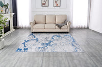 Zara Collection Abstract Design Silver Blue Machine Washable Super Soft Area Rug Multicolor Polyester