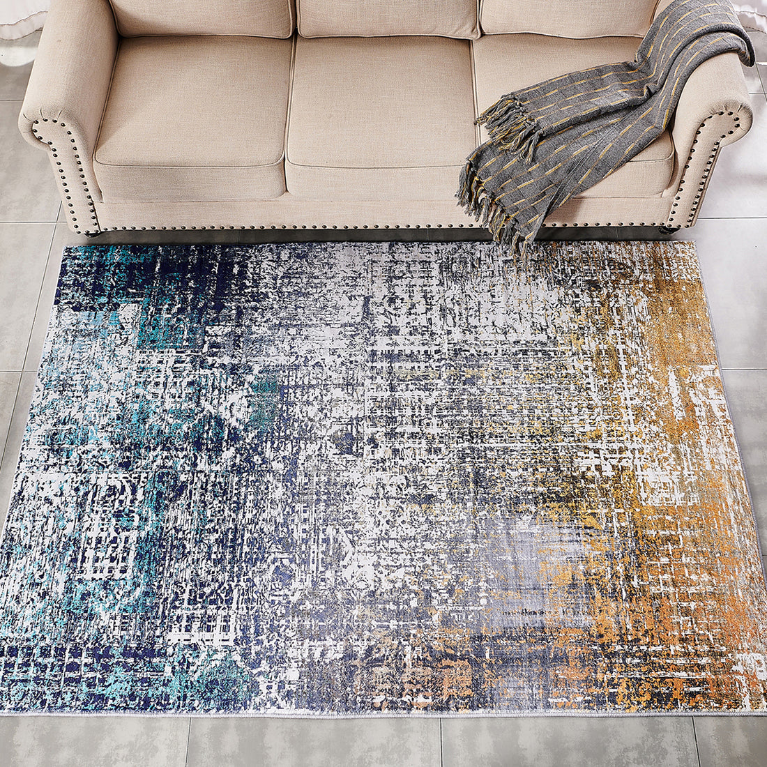 Zara Collection Abstract Design Turquoise Gray Rust Machine Washable Super Soft Area Rug Multicolor Polyester