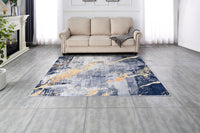 Zara Collection Abstract Design Blue Gray Yellow Machine Washable Super Soft Area Rug Multicolor Polyester