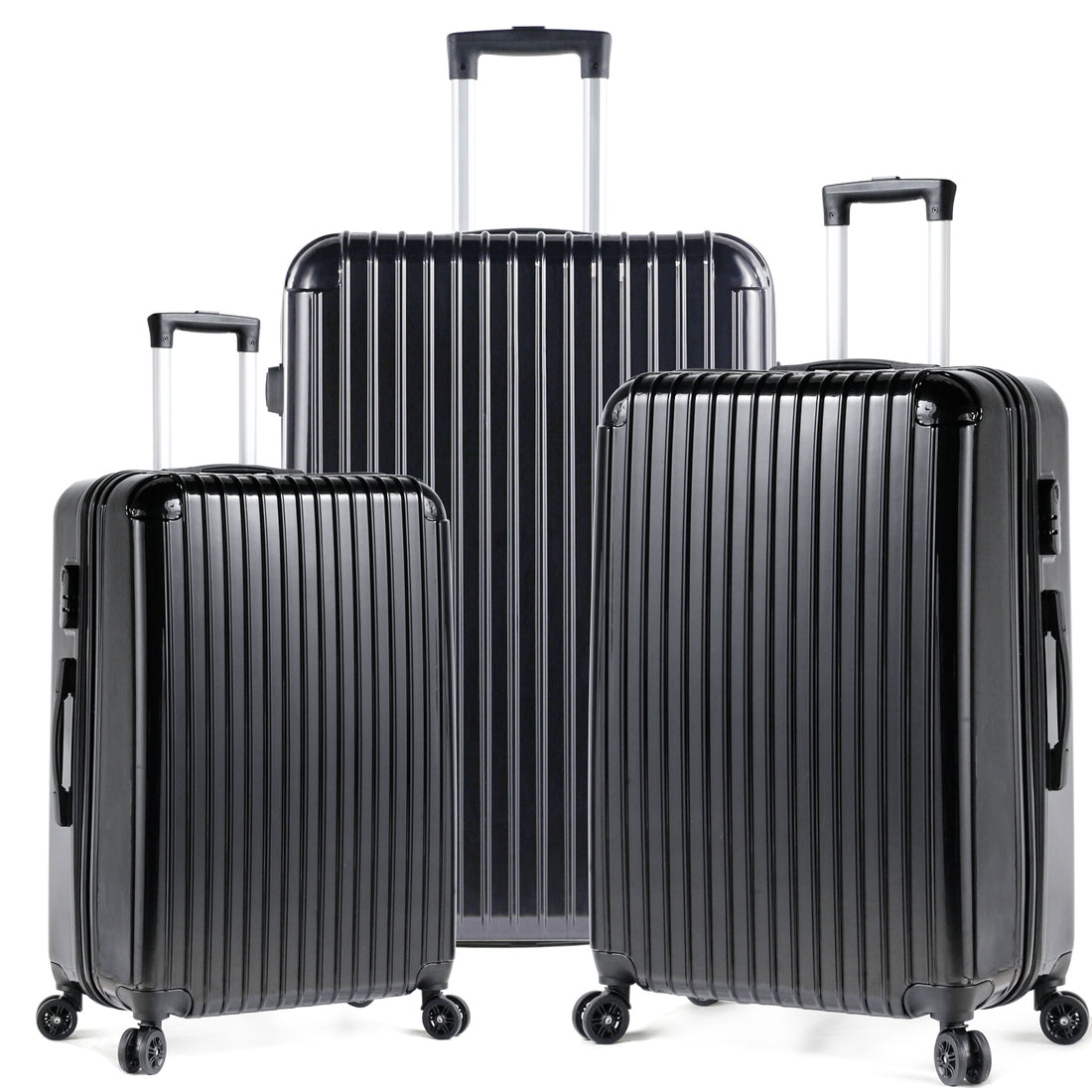 Miibox 3 Piece Set Abs Pc Material Spinner Wheel Luggage Carrier Easy Portable, Black Black Abs Pc