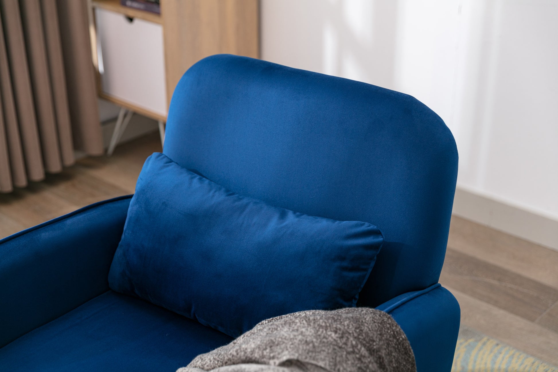 Accent Chair, Kd Solid Wood Legs With Black Painting. Fabric Cover The Seat. With A Cushion. Navy Foam Solid Wood