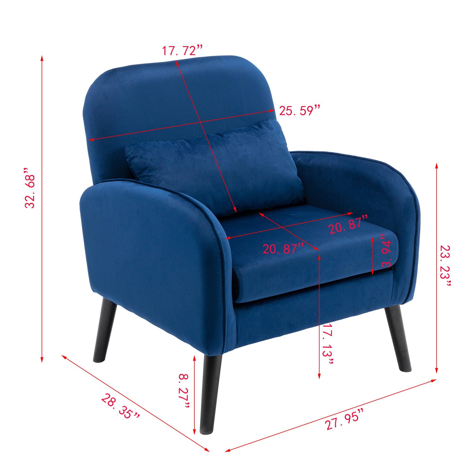 Accent Chair, Kd Solid Wood Legs With Black Painting. Fabric Cover The Seat. With A Cushion. Navy Foam Solid Wood