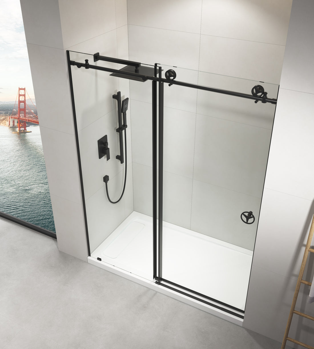 60 In. W X 76 In. Hsliding Frameless Shower Door In Matte Black With Clear Glass Matt Black Glass