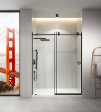 60 In. W X 76 In. Hsliding Frameless Shower Door In Matte Black With Clear Glass Matt Black Glass