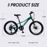 Mountain Bike For Girls And Boys Mountain 20 Inch Shimano 7 Speed Bike Cycling Green Garden & Outdoor Aluminium Alloy