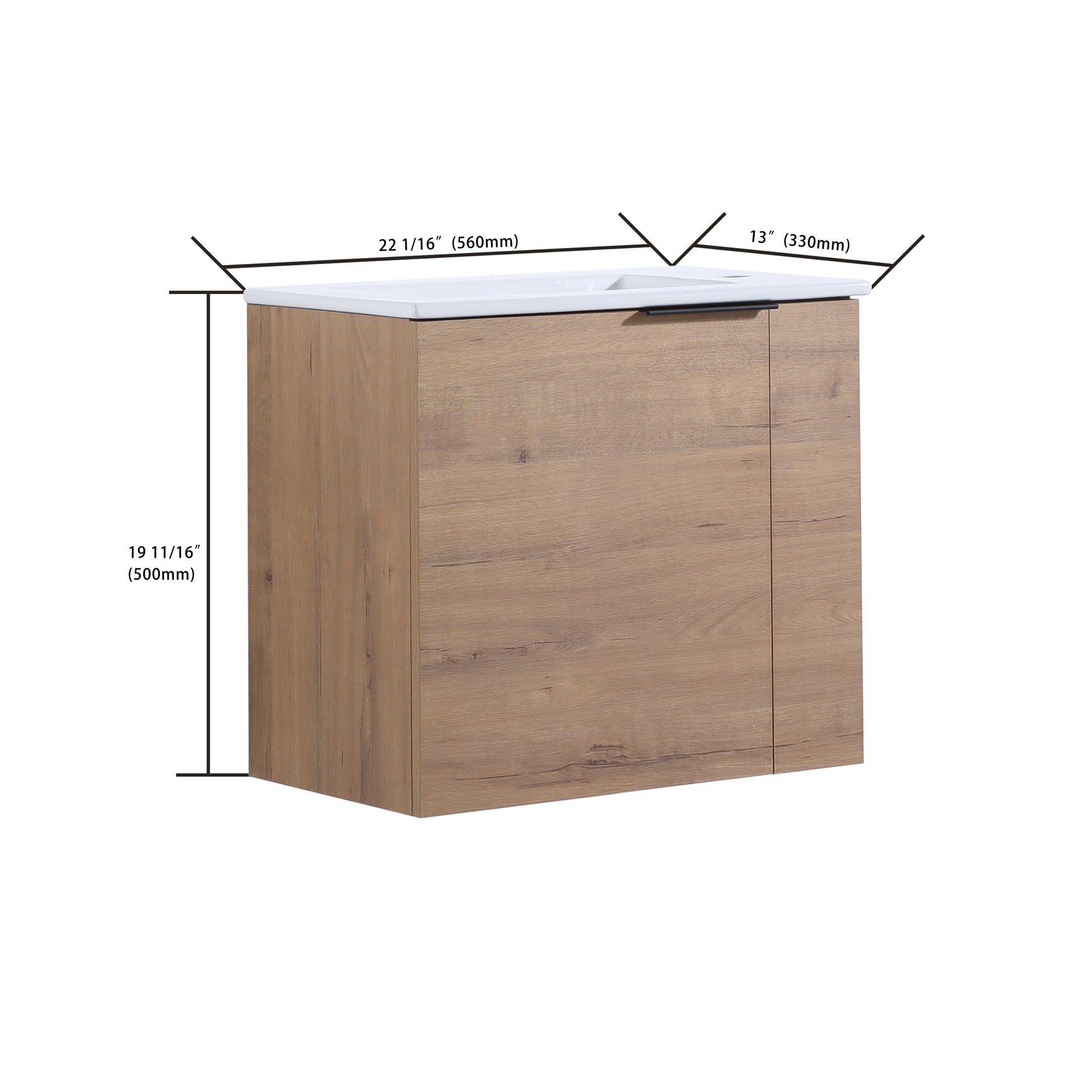 Bathroom Vanity With Sink 22 Inch For Small Bathroom,Floating Bathroom Vanity With Soft Close Door,Small Bathroom Vanity With Sink, 22X13 Kd Packing Imitative Oak 1 Soft Close Doors Bathroom Wall Mounted Modern Plywood Plywood