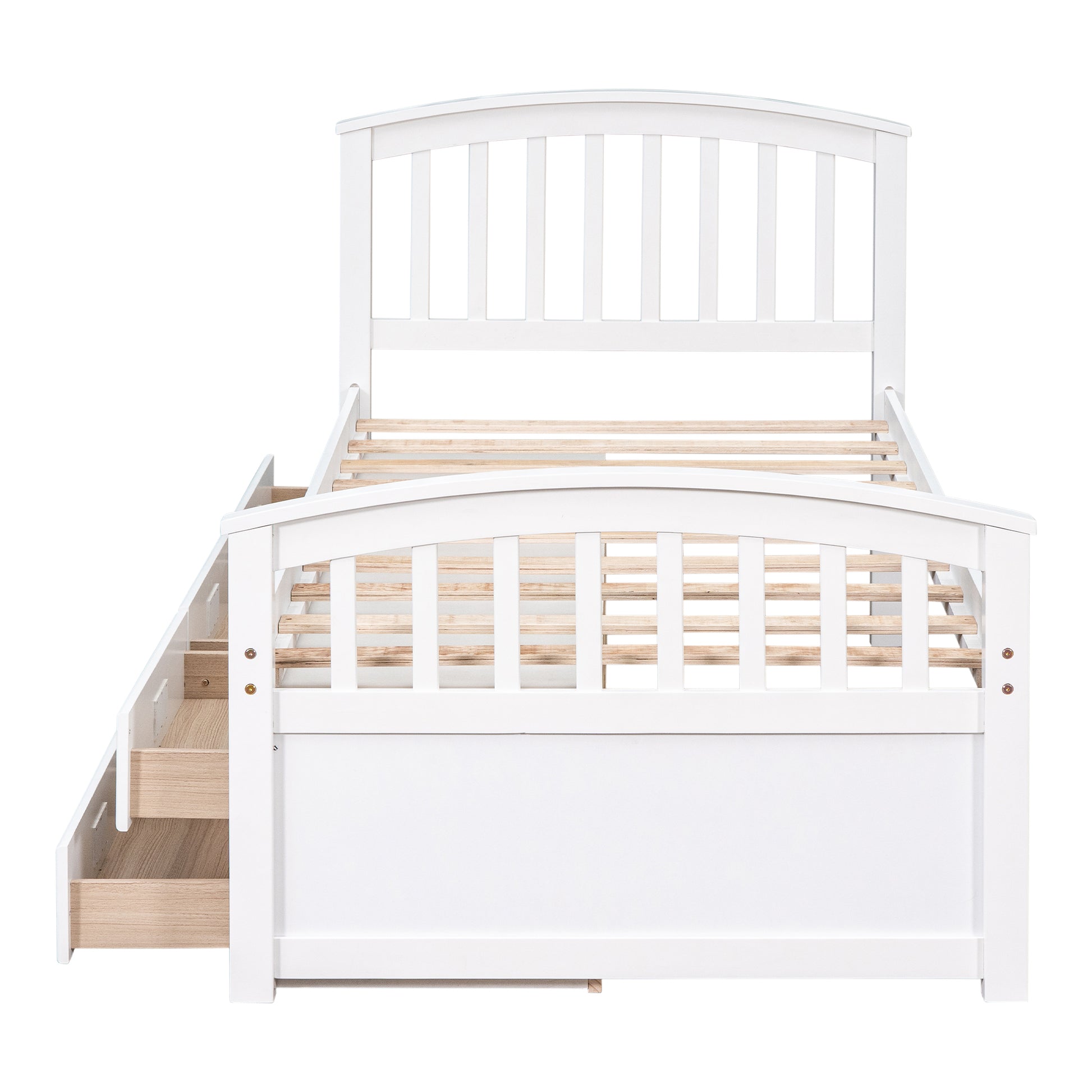 Twin Size Platform Storage Bed Solid Wood Bed With 6 Drawers,White Twin White Solid Wood