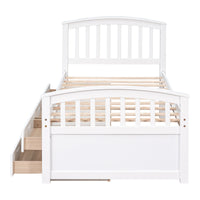 Twin Size Platform Storage Bed Solid Wood Bed With 6 Drawers,White Twin White Solid Wood