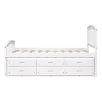 Twin Size Platform Storage Bed Solid Wood Bed With 6 Drawers,White Twin White Solid Wood