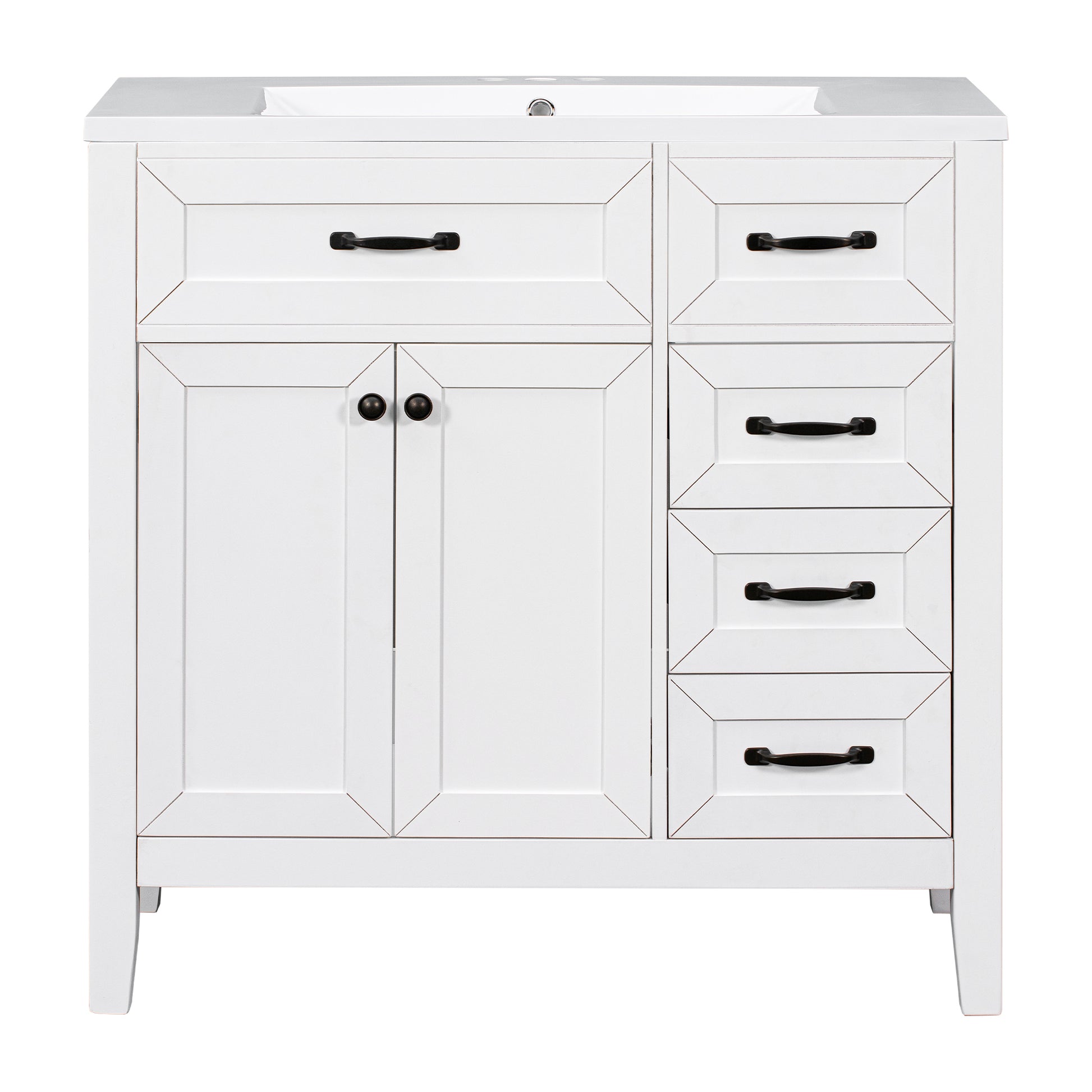 36" Bathroom Vanity With Sink Combo, White Bathroom Cabinet With Drawers, Solid Frame And Mdf Board White Solid Wood Mdf