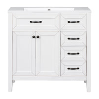 36" Bathroom Vanity With Sink Combo, White Bathroom Cabinet With Drawers, Solid Frame And Mdf Board White Solid Wood Mdf