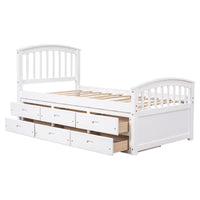 Twin Size Platform Storage Bed Solid Wood Bed With 6 Drawers,White Twin White Solid Wood