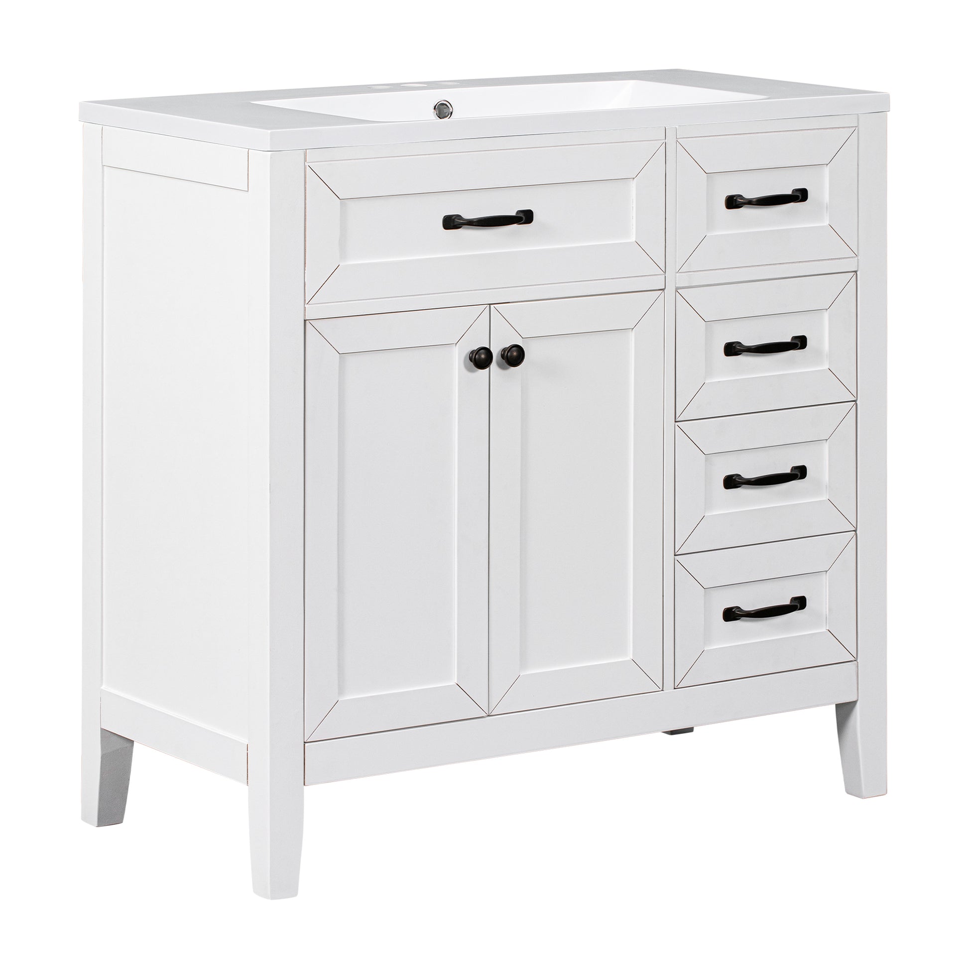 36" Bathroom Vanity With Sink Combo, White Bathroom Cabinet With Drawers, Solid Frame And Mdf Board White Solid Wood Mdf