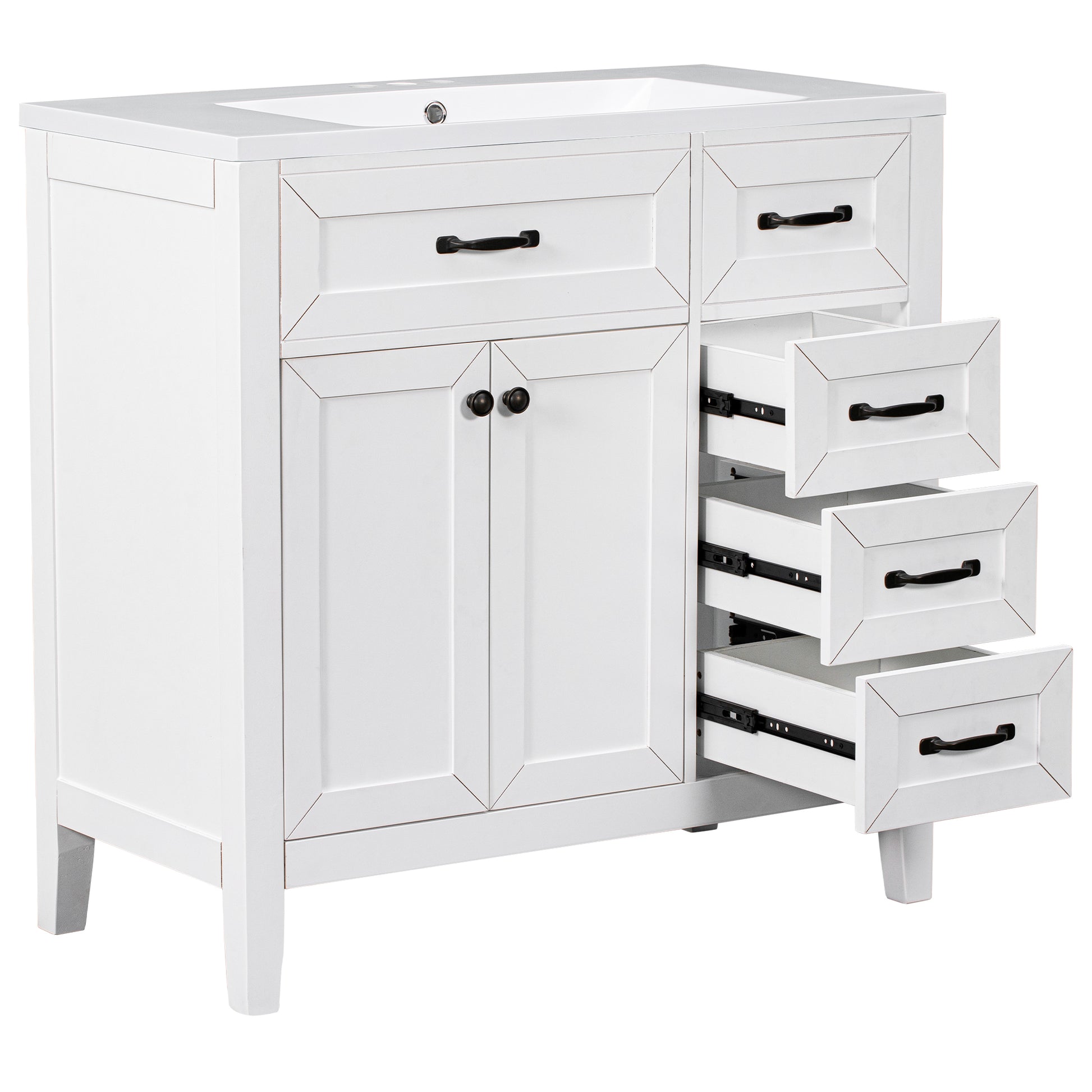 36" Bathroom Vanity With Sink Combo, White Bathroom Cabinet With Drawers, Solid Frame And Mdf Board White Solid Wood Mdf