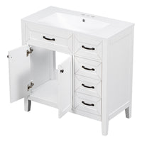 36" Bathroom Vanity With Sink Combo, White Bathroom Cabinet With Drawers, Solid Frame And Mdf Board White Solid Wood Mdf