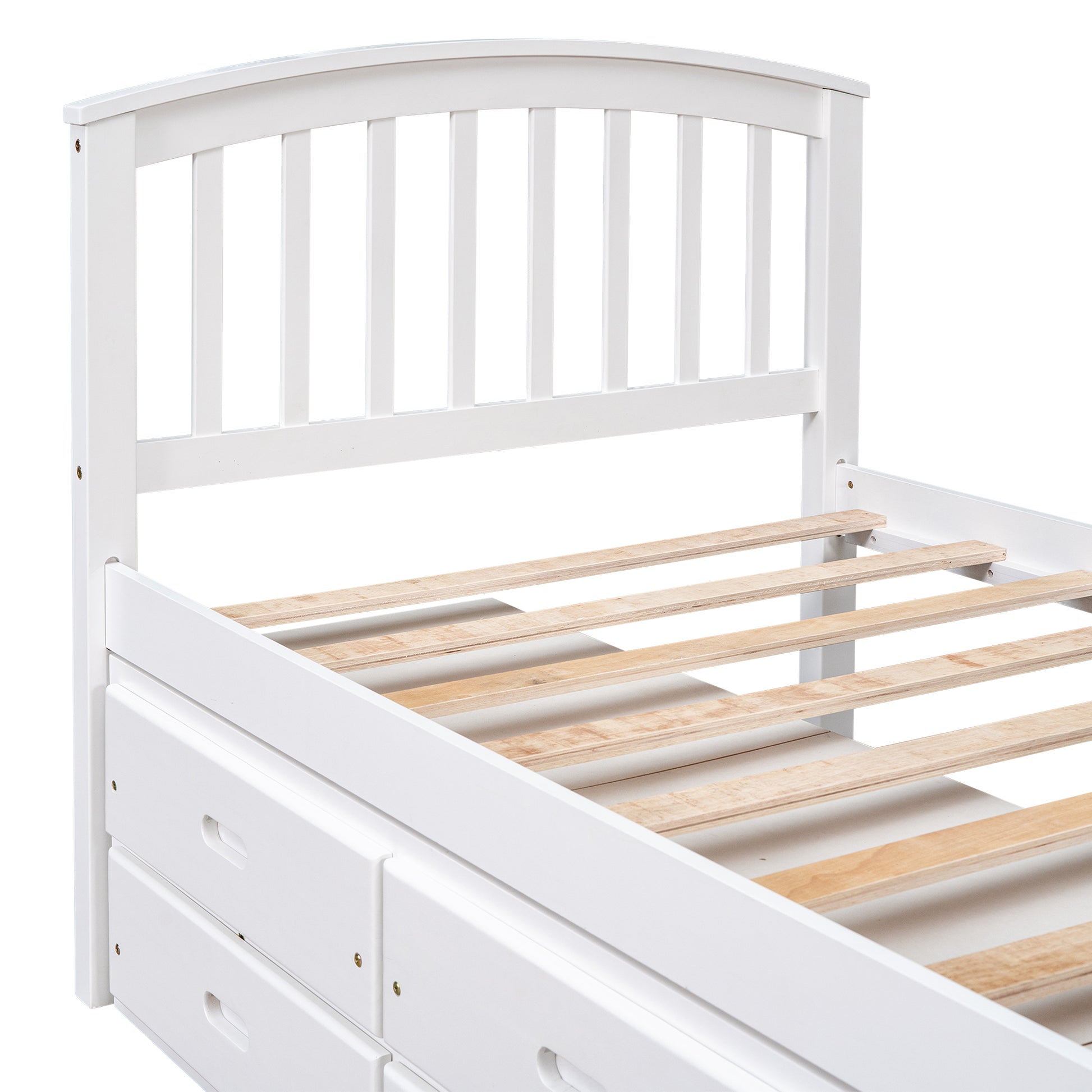 Twin Size Platform Storage Bed Solid Wood Bed With 6 Drawers,White Twin White Solid Wood