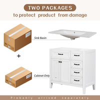 36" Bathroom Vanity With Sink Combo, White Bathroom Cabinet With Drawers, Solid Frame And Mdf Board White Solid Wood Mdf