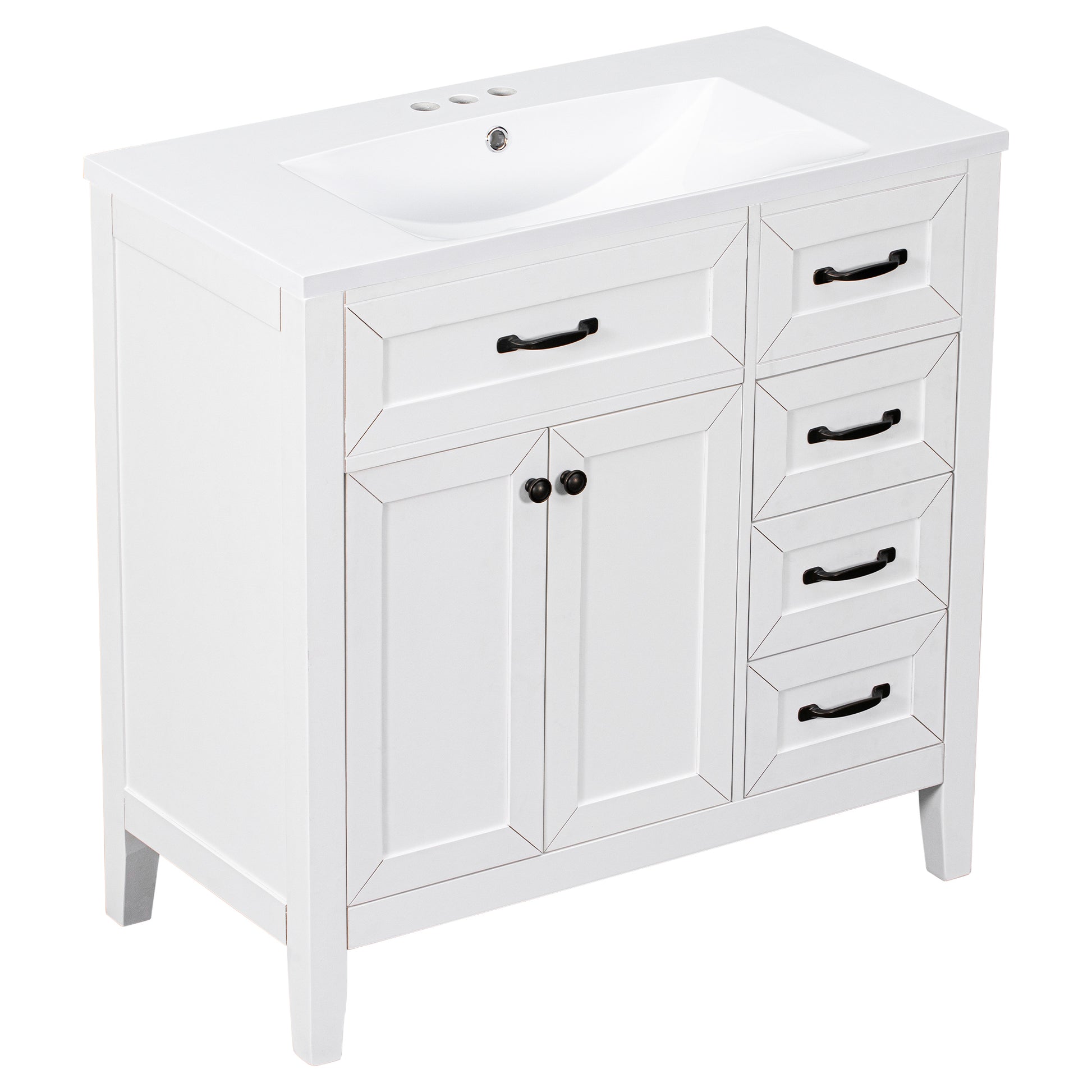 36" Bathroom Vanity With Sink Combo, White Bathroom Cabinet With Drawers, Solid Frame And Mdf Board White Solid Wood Mdf