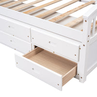 Twin Size Platform Storage Bed Solid Wood Bed With 6 Drawers,White Twin White Solid Wood