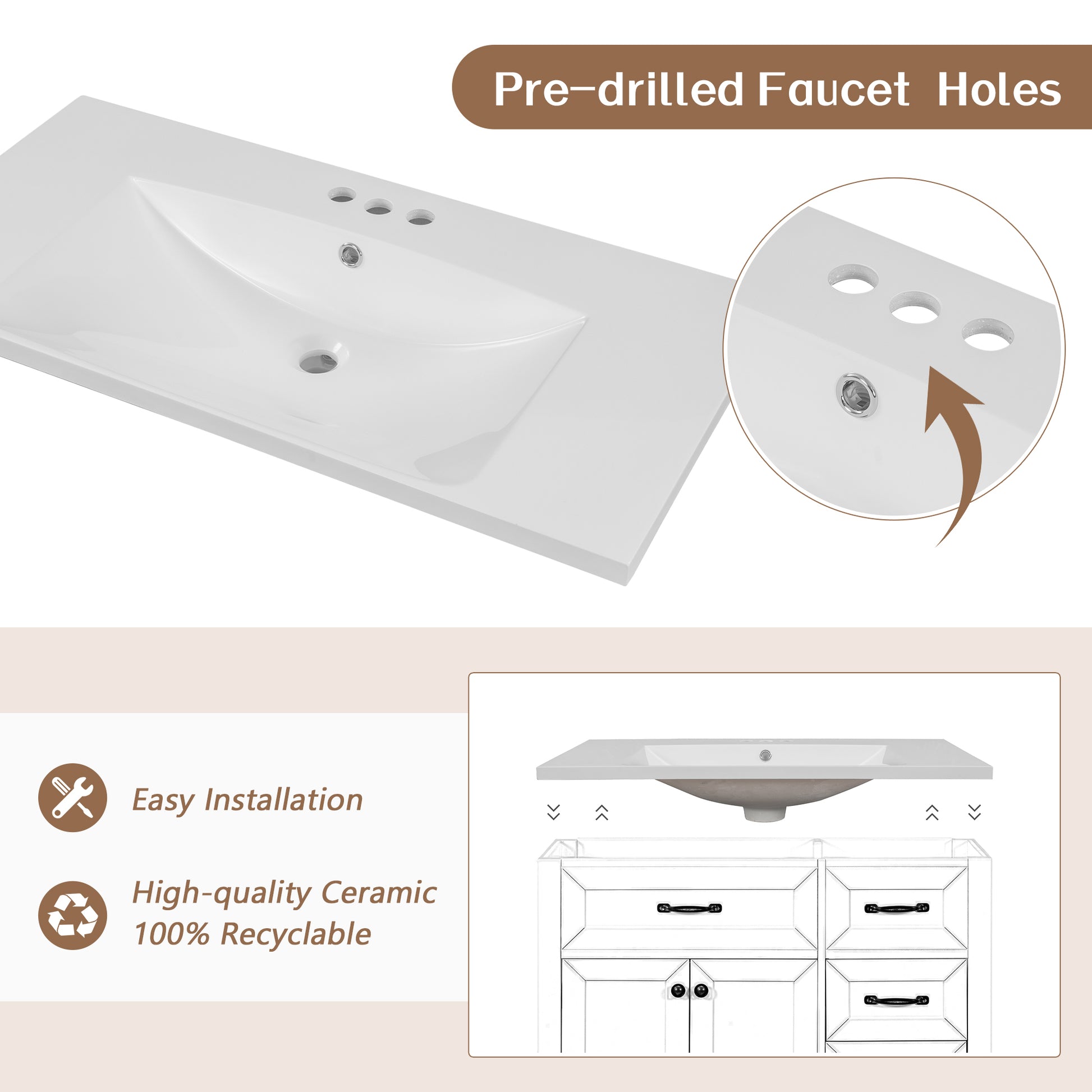 36" Bathroom Vanity With Sink Combo, White Bathroom Cabinet With Drawers, Solid Frame And Mdf Board White Solid Wood Mdf