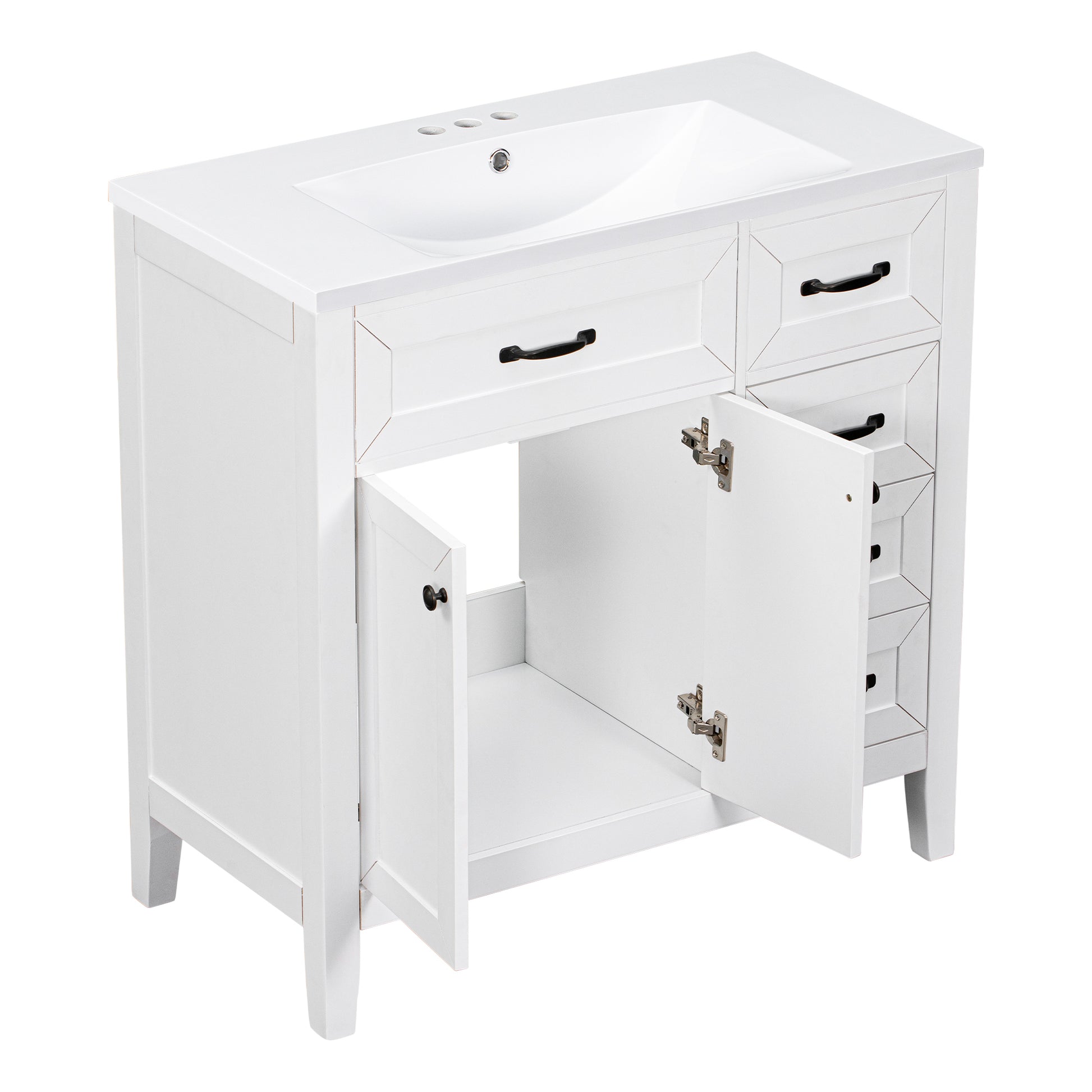 36" Bathroom Vanity With Sink Combo, White Bathroom Cabinet With Drawers, Solid Frame And Mdf Board White Solid Wood Mdf