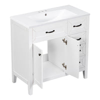 36" Bathroom Vanity With Sink Combo, White Bathroom Cabinet With Drawers, Solid Frame And Mdf Board White Solid Wood Mdf