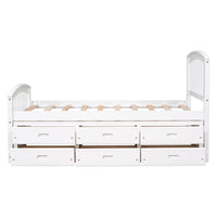 Twin Size Platform Storage Bed Solid Wood Bed With 6 Drawers,White Twin White Solid Wood