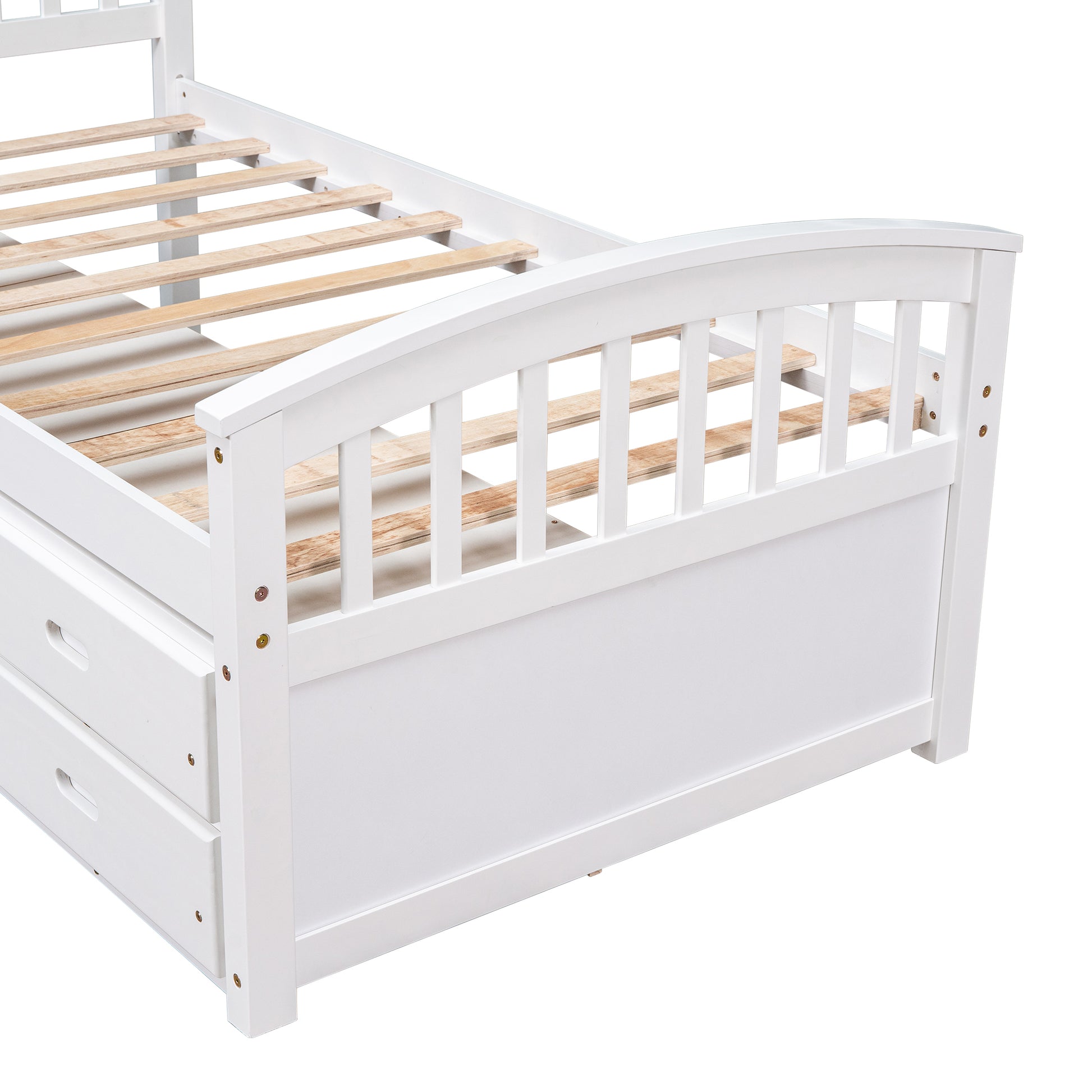 Twin Size Platform Storage Bed Solid Wood Bed With 6 Drawers,White Twin White Solid Wood