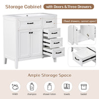 36" Bathroom Vanity With Sink Combo, White Bathroom Cabinet With Drawers, Solid Frame And Mdf Board White Solid Wood Mdf