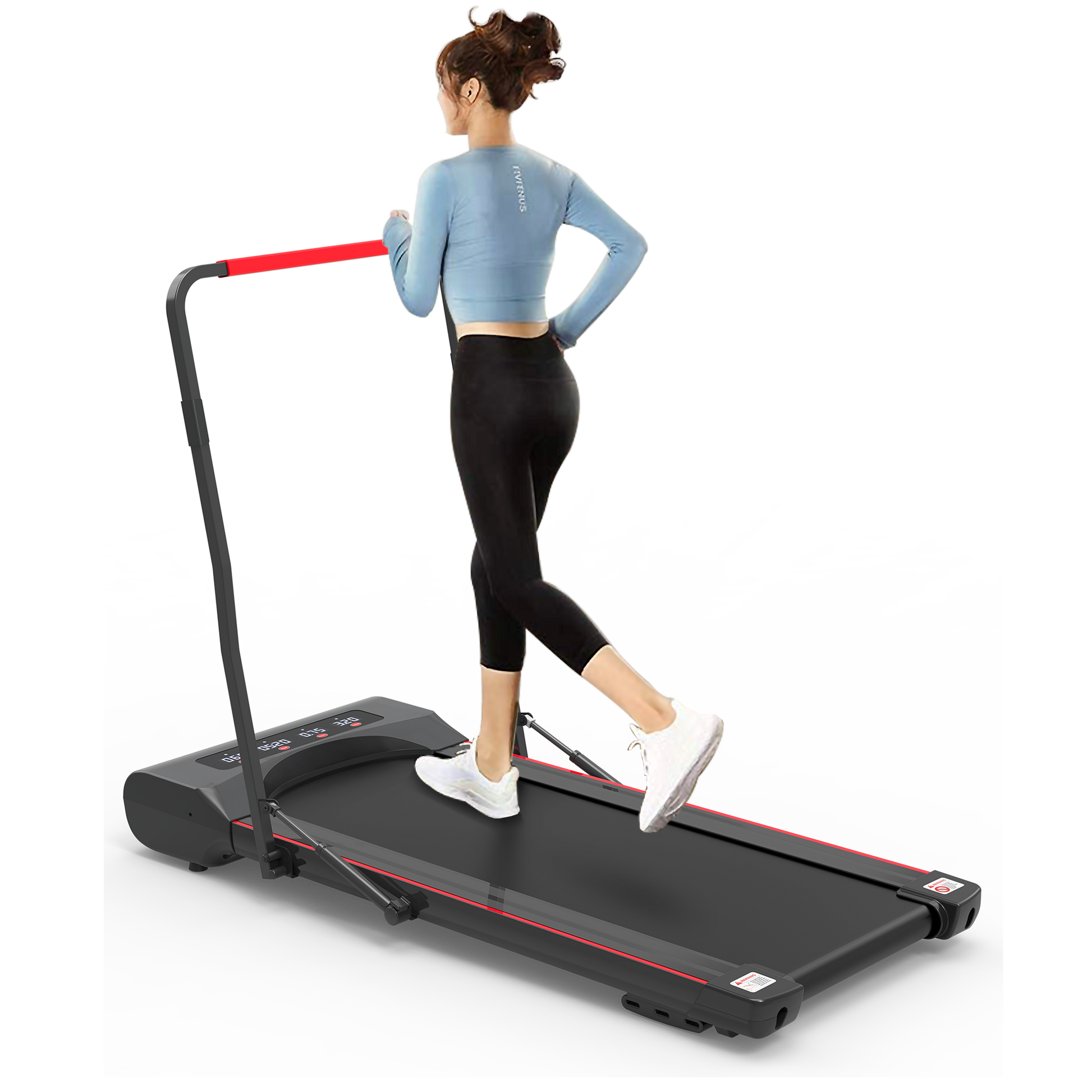 Under Desk Walking Pad Treadmill Foldable With Handlebar Remote Controll, 300 Lb Capacity Black Steel