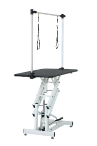 43 Inch Adjustable Heavy Type Hydraulic Pet Dog Grooming Table Upgraded Professional Drying Table Heavy Duty Frame With Adjustable Arm And Noose Black White Carbon Steel