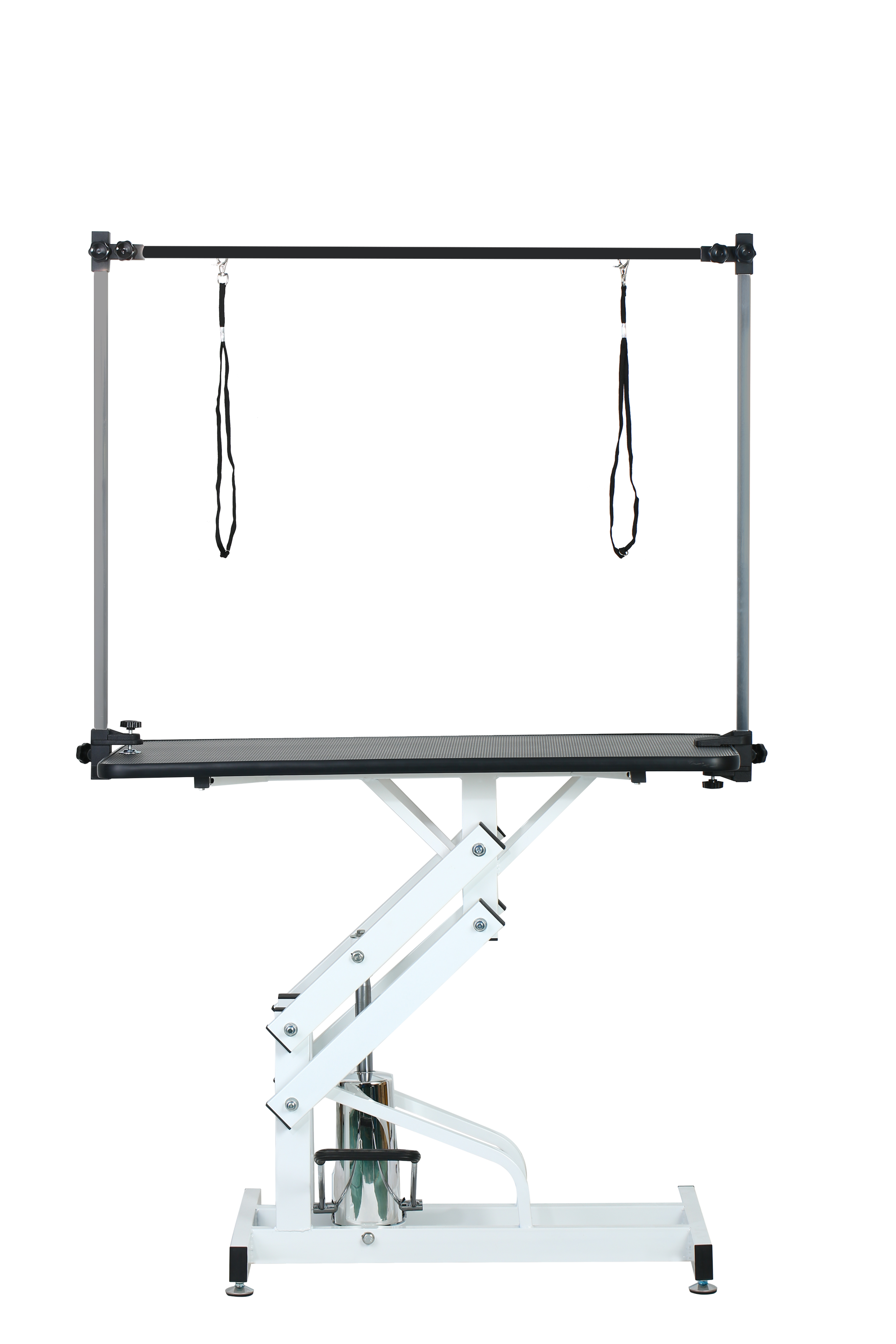 43 Inch Adjustable Heavy Type Hydraulic Pet Dog Grooming Table Upgraded Professional Drying Table Heavy Duty Frame With Adjustable Arm And Noose Black White Carbon Steel